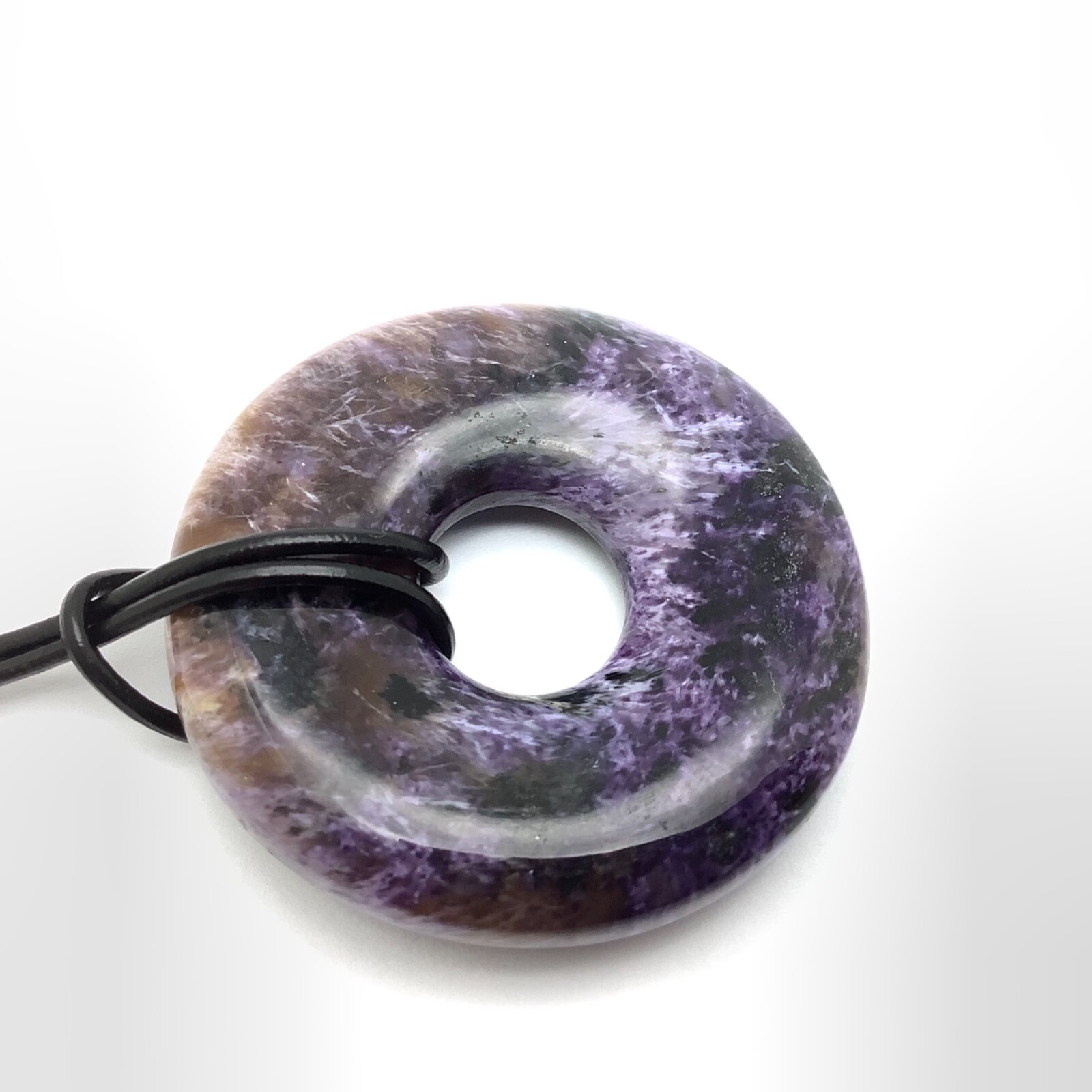 Siberian Charoite Bi Disk Pendant Large & Thick Purple Necklace Siberia 40 mm #9