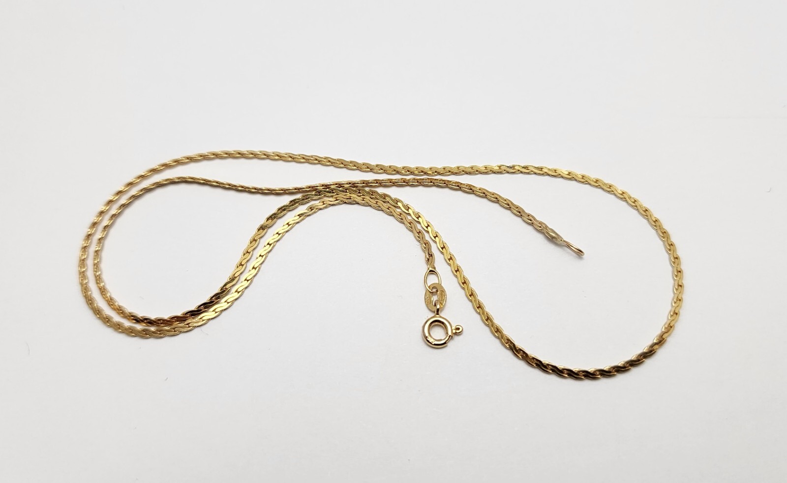 Unique 14K Solid Yellow Gold Designer Flat Link Chain Necklace 16.25″ Length