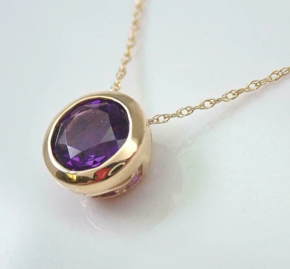 Christmas 2Ct Round Amethyst Solitaire Pendant 14K Yellow Gold Finish Free Chain
