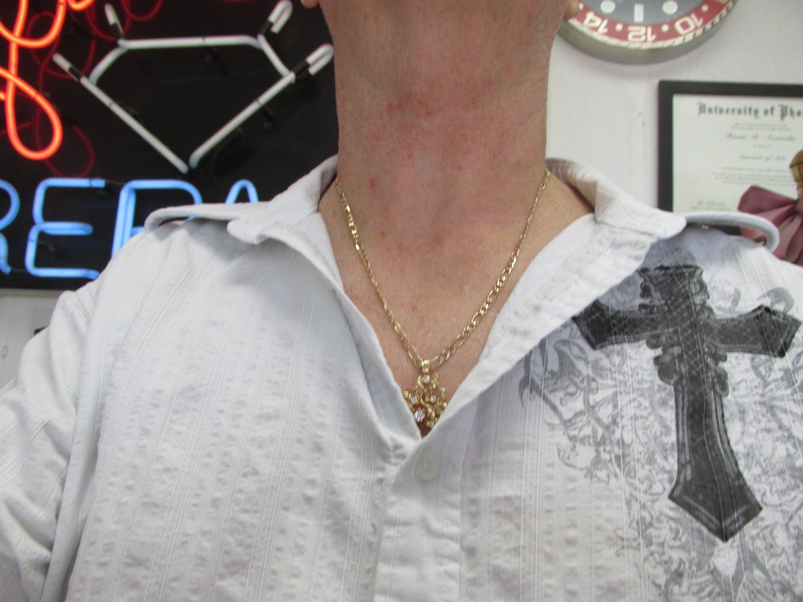 Gorgeous 14k 21 in. Figaro Chain Necklace With Diamond Nugget Pendant MAKE OFFER