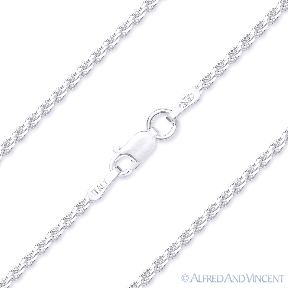 Twist-Rope 1.2mm Diamond-Cut Italian Chain Necklace in 925 Italy Sterling Silver