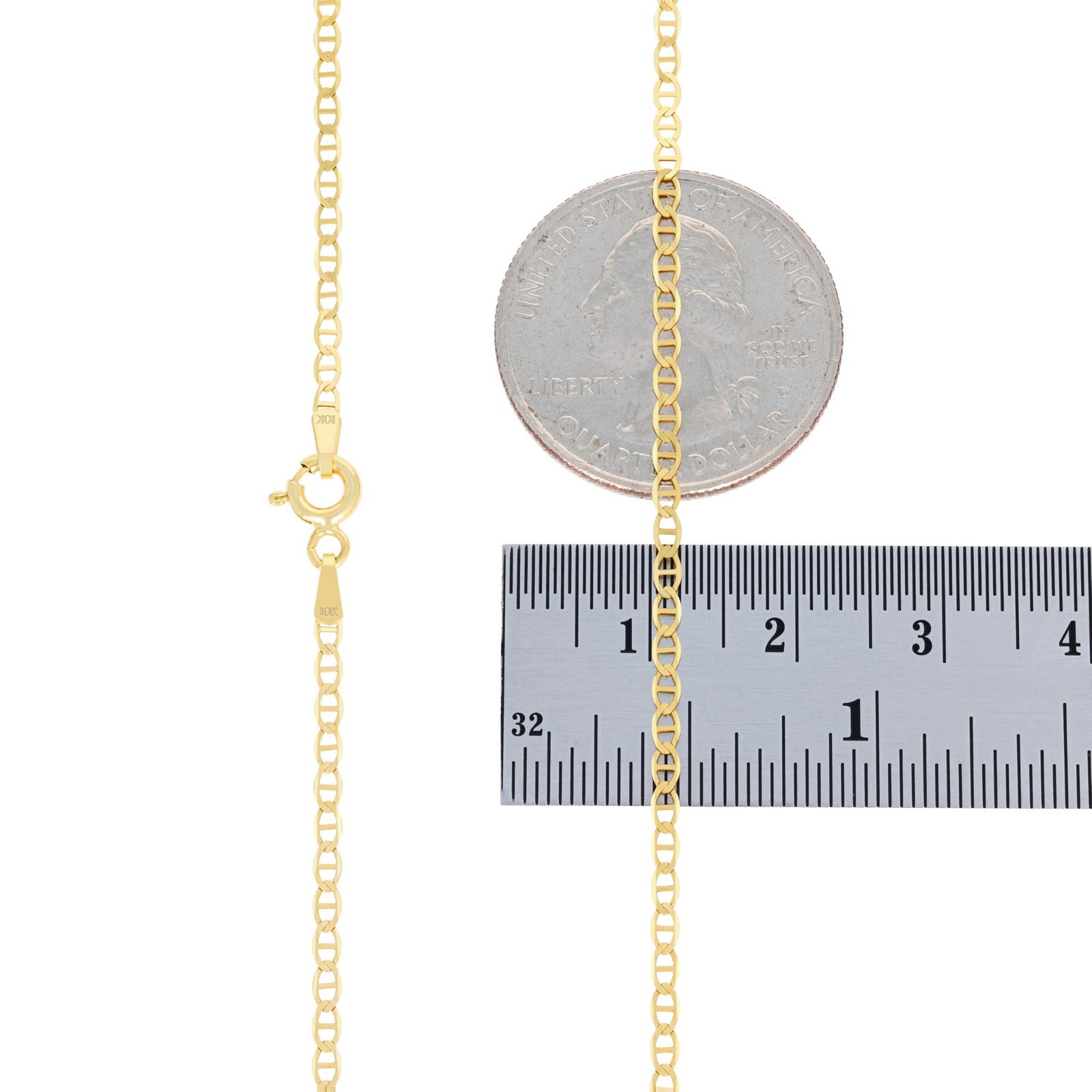 10K Yellow Gold Solid Womens 2mm Mariner Anchor LInk Chain Pendant Necklace 16″