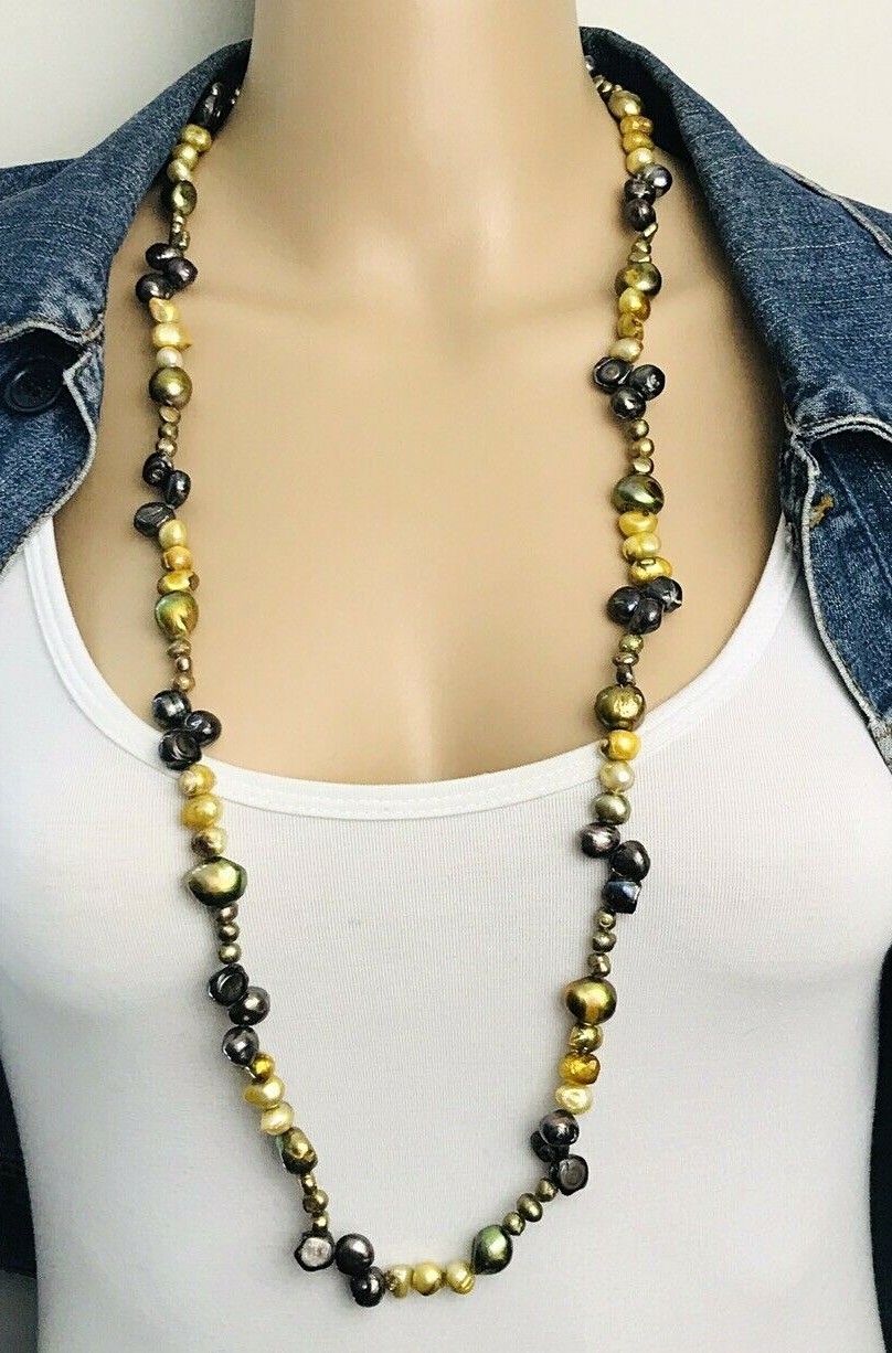 Freshwater Baroque Pearl Infinite Strand Necklace 36″