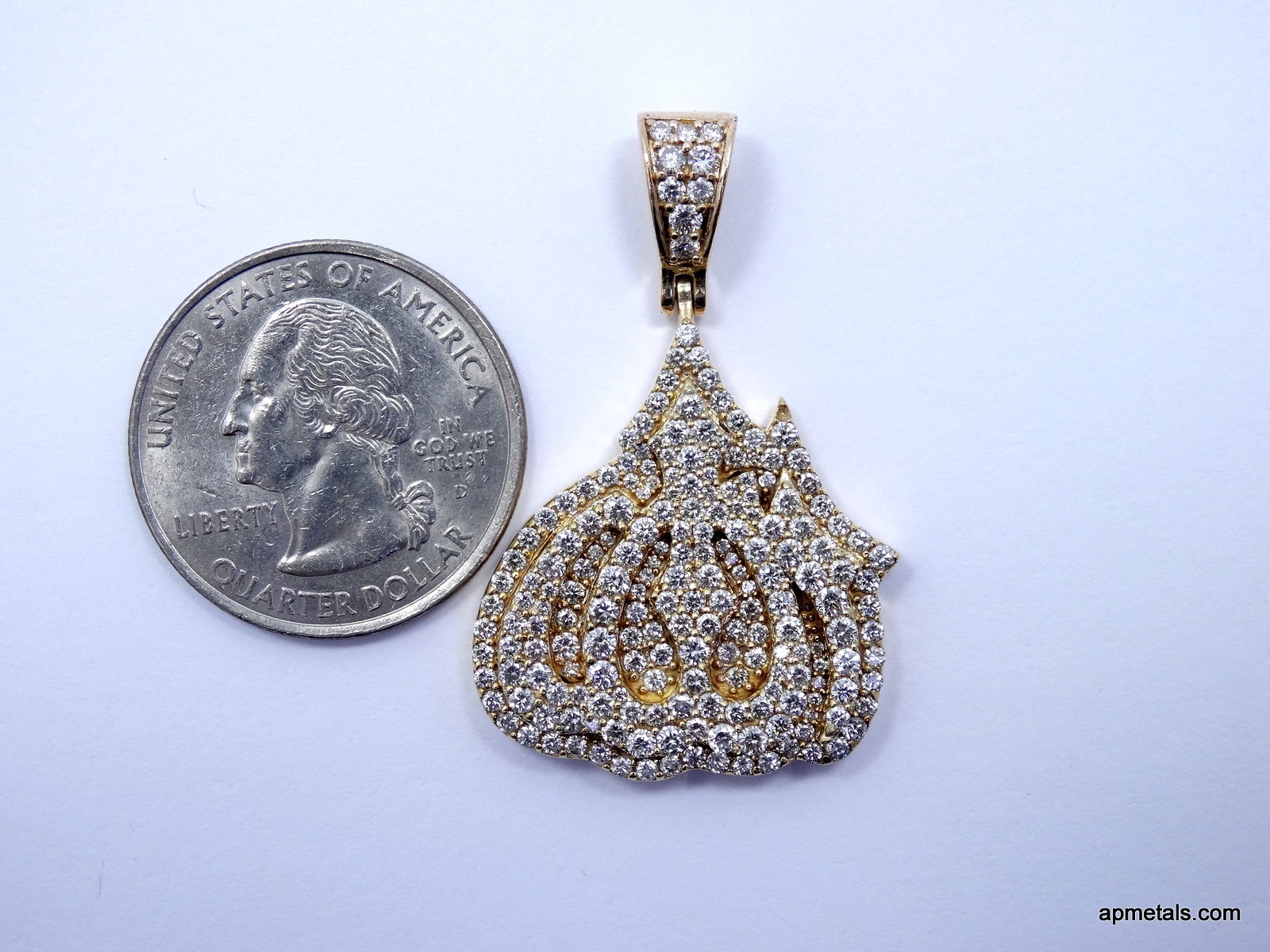 Iced ALLAH 2 Ct Natural VS/SI DIAMOND 14K Gold 25.5mm Arabic Symbol God Pendant