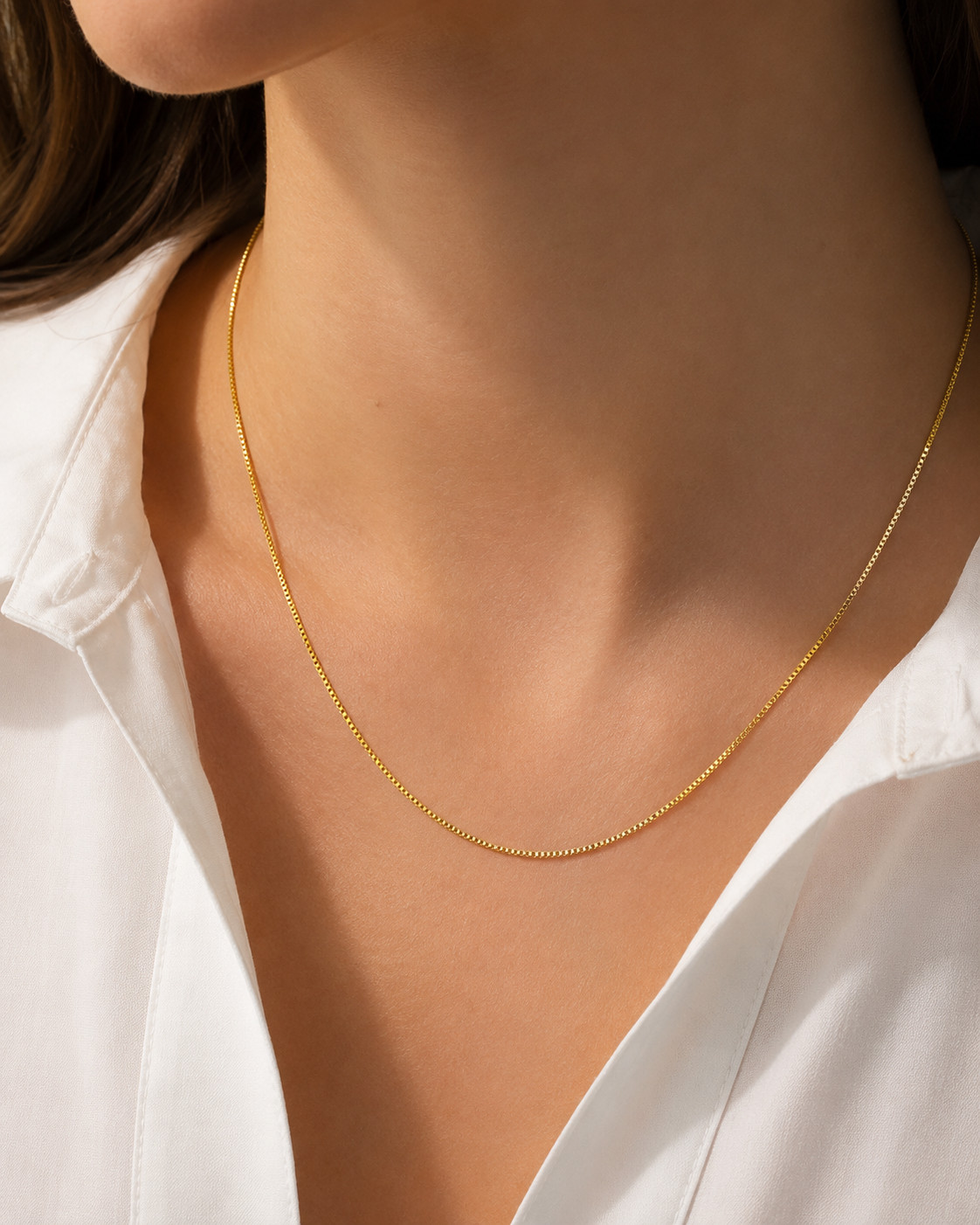 Real 14K Yellow Gold Box Chain Necklace 1mm 18in Lobster Clasp Men Women, Gift