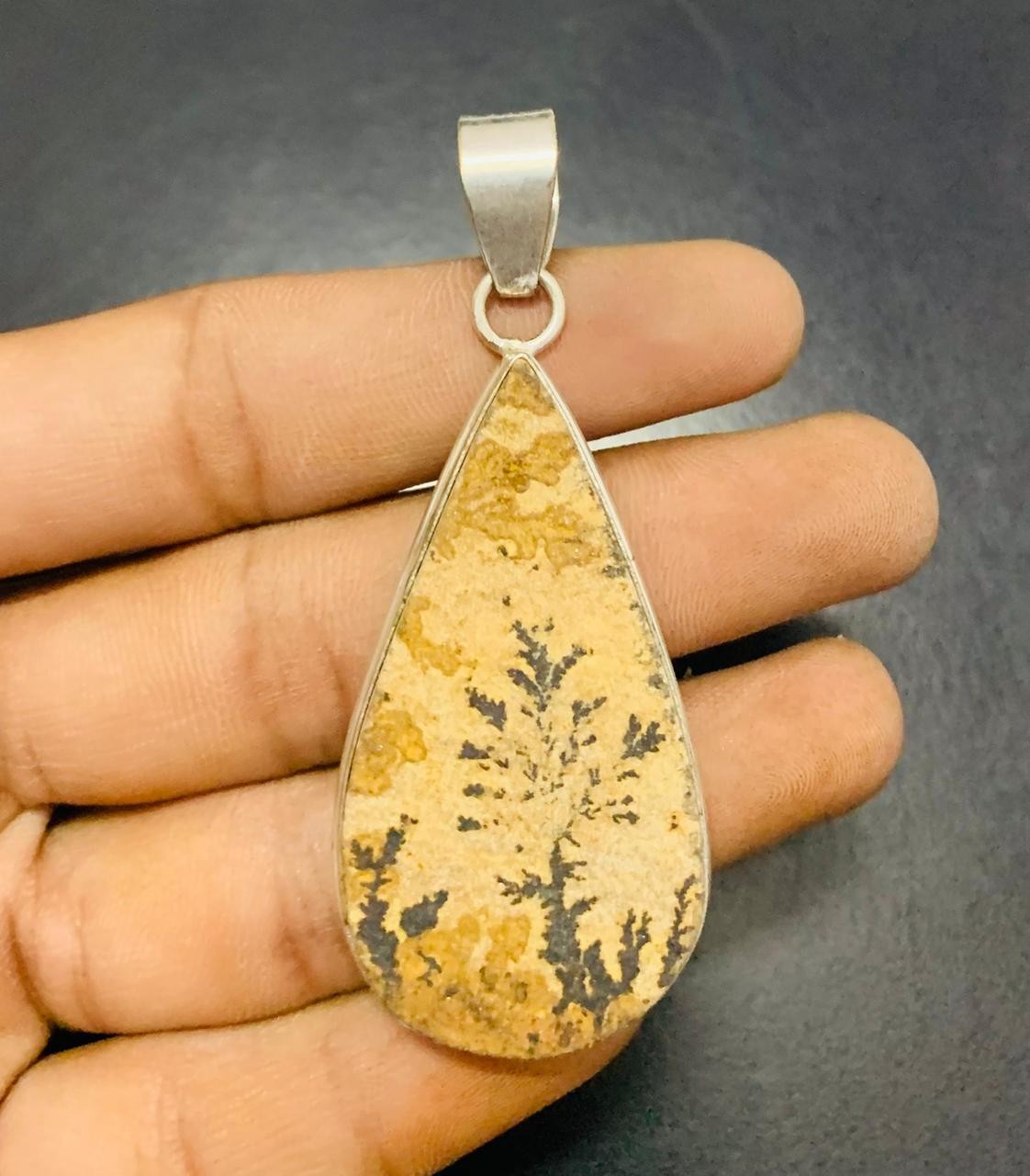 German Dendrite Gemstone 925 Sterling Silver Handmade Pendant Jewelry Gift For