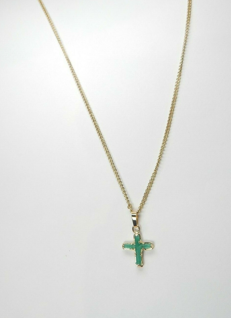 Colombian Emerald Cross Pendant 18K Yellow Gold Jewelry Muzo Mines