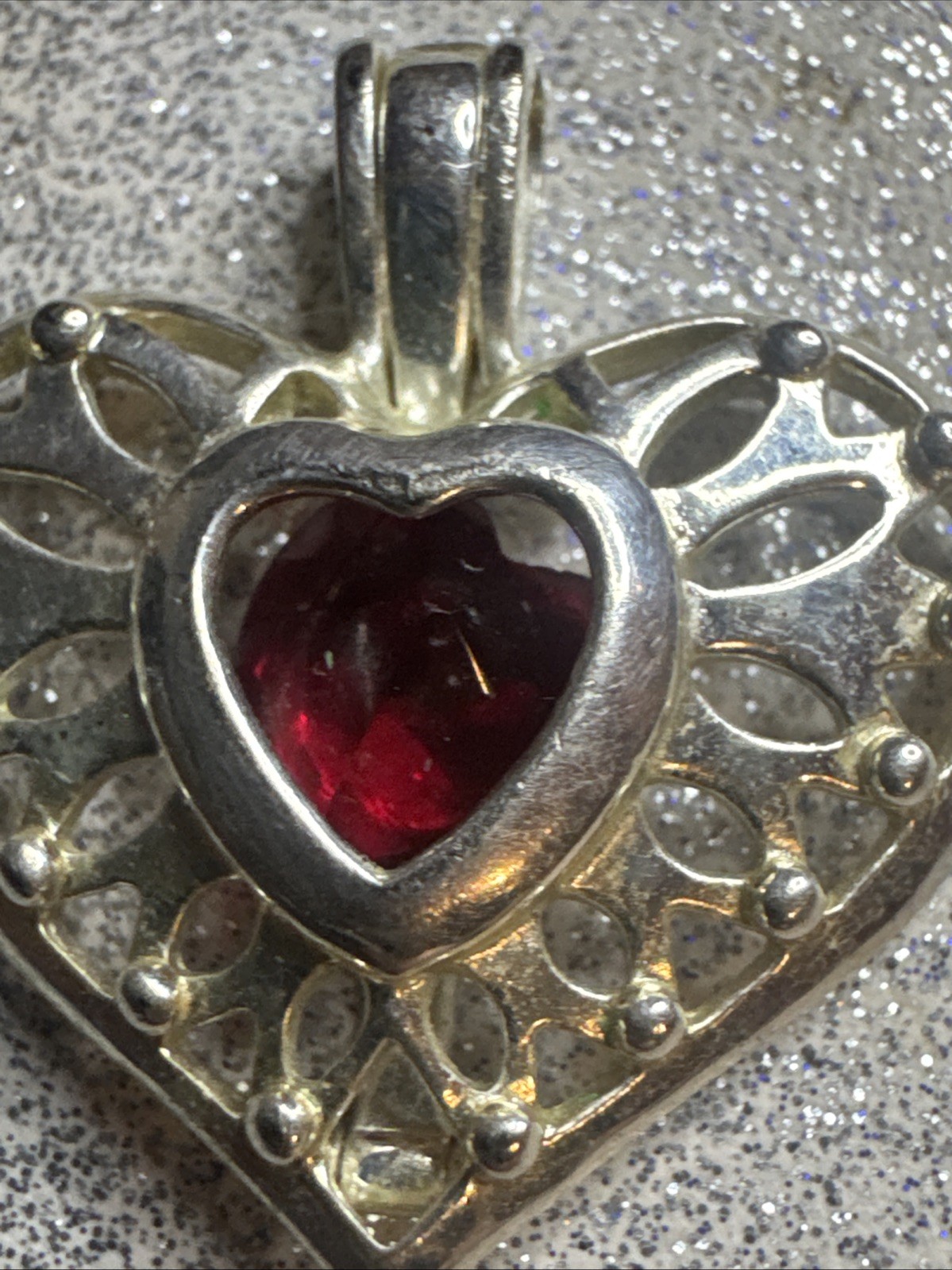 925 Silver Heart Pendent Marked LA Black Stone