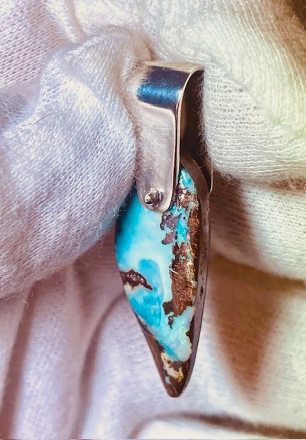 Australian Natural Queensland Boulder Opal in Silver .925 Pendant 1 3/4″ x 1/2″