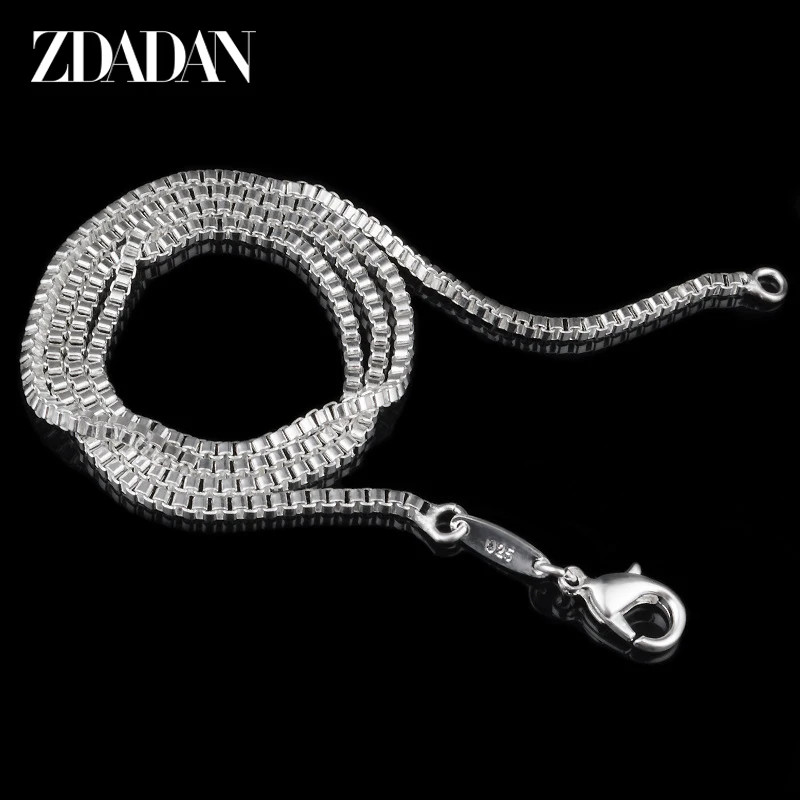 100% Genuine Sterling Silver 2mm Box Chain Necklace For Women Fashion