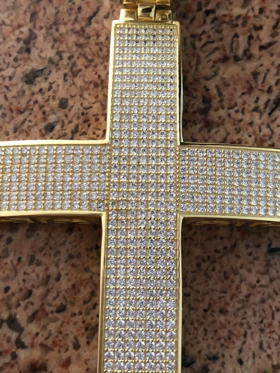 14k Gold Plated Solid 925 Silver Mens Large Cross CZ 3.25” BIG Hip Hop