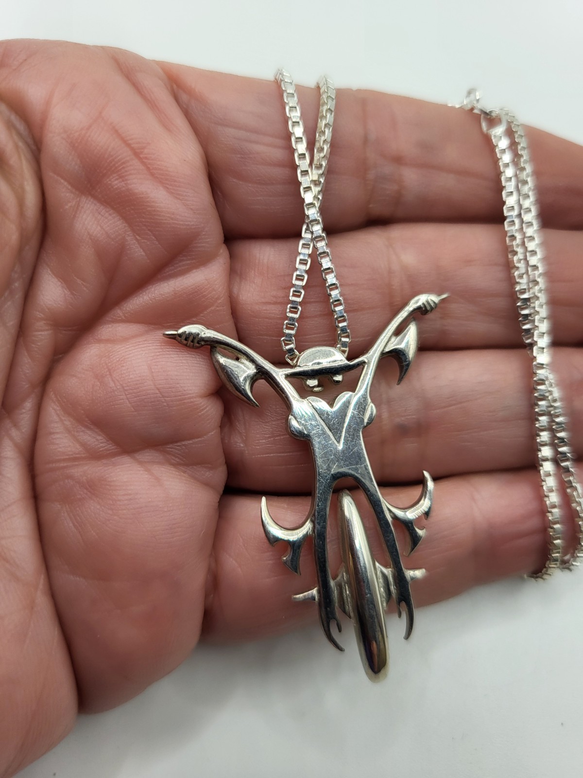 Tribal Abstract Biker Rider On Motorcycle Sterling Pendant Necklace Male Female