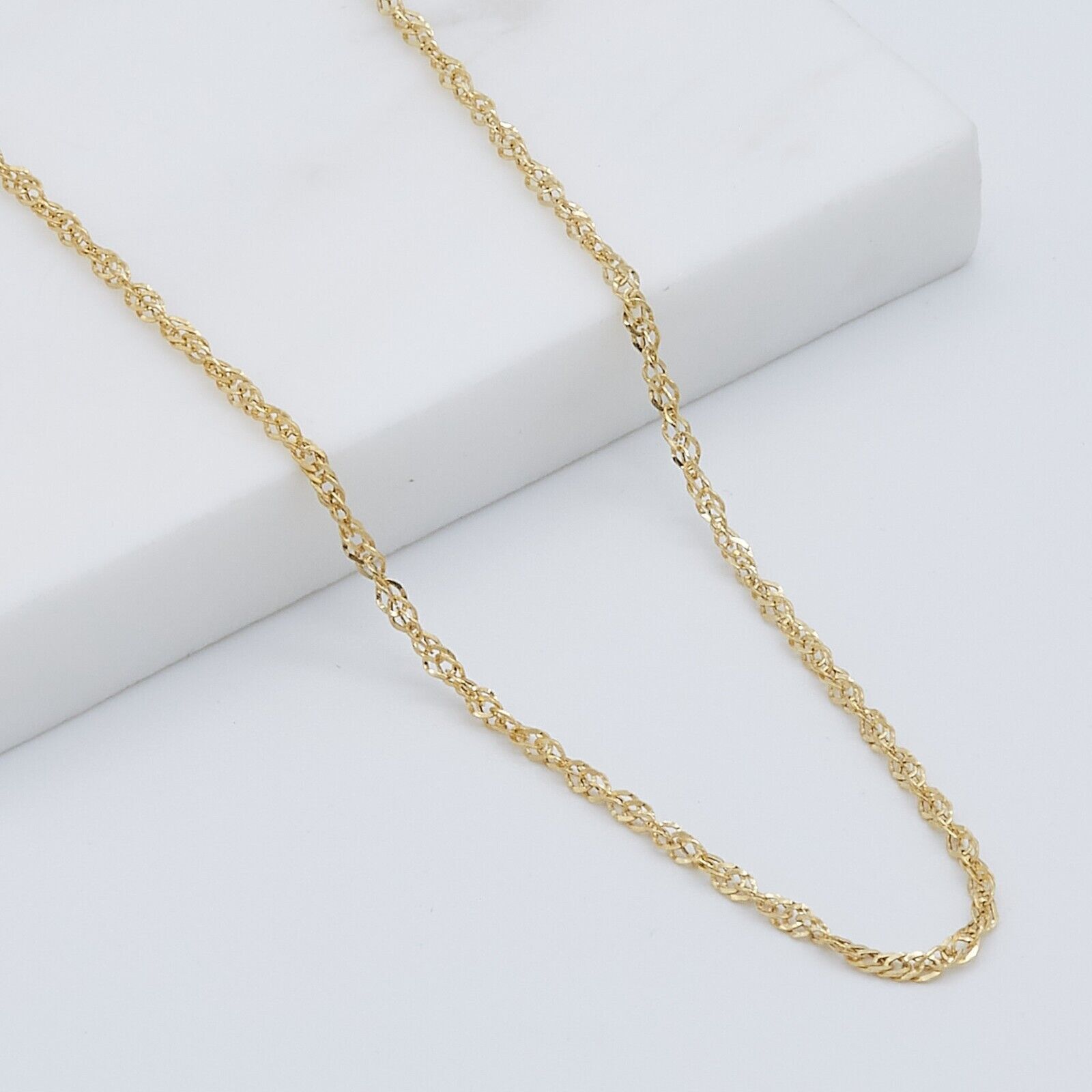 18ct Yellow Gold on Silver 2mm Singapore Chain Necklace 16 18 20 22 24 inch