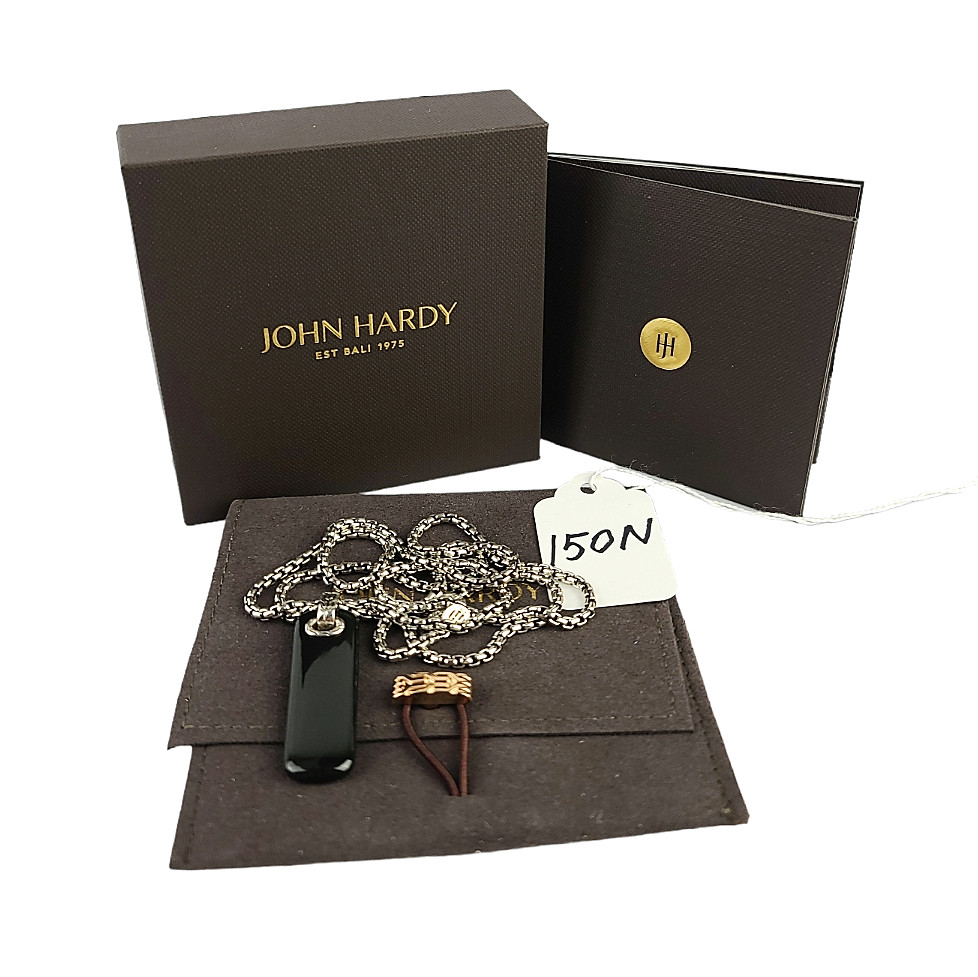 JOHN HARDY STERLING SILVER CLASSIC CHAIN 26″ ONYX PENDANT NECKLACE NEW BOX