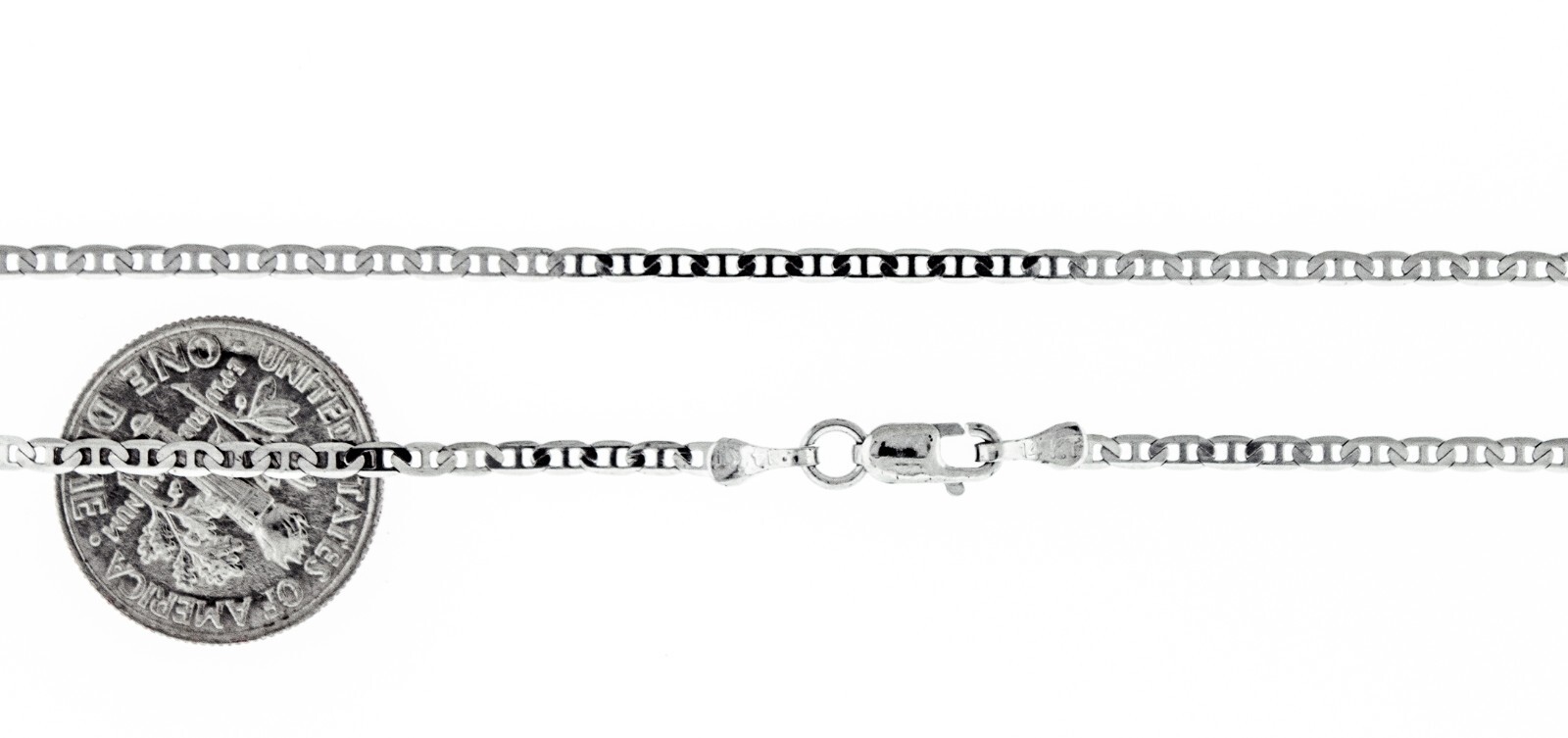 Flat Mariner Link 2 mm New Chain Necklace Solid Real 14k White Gold 16 Inches