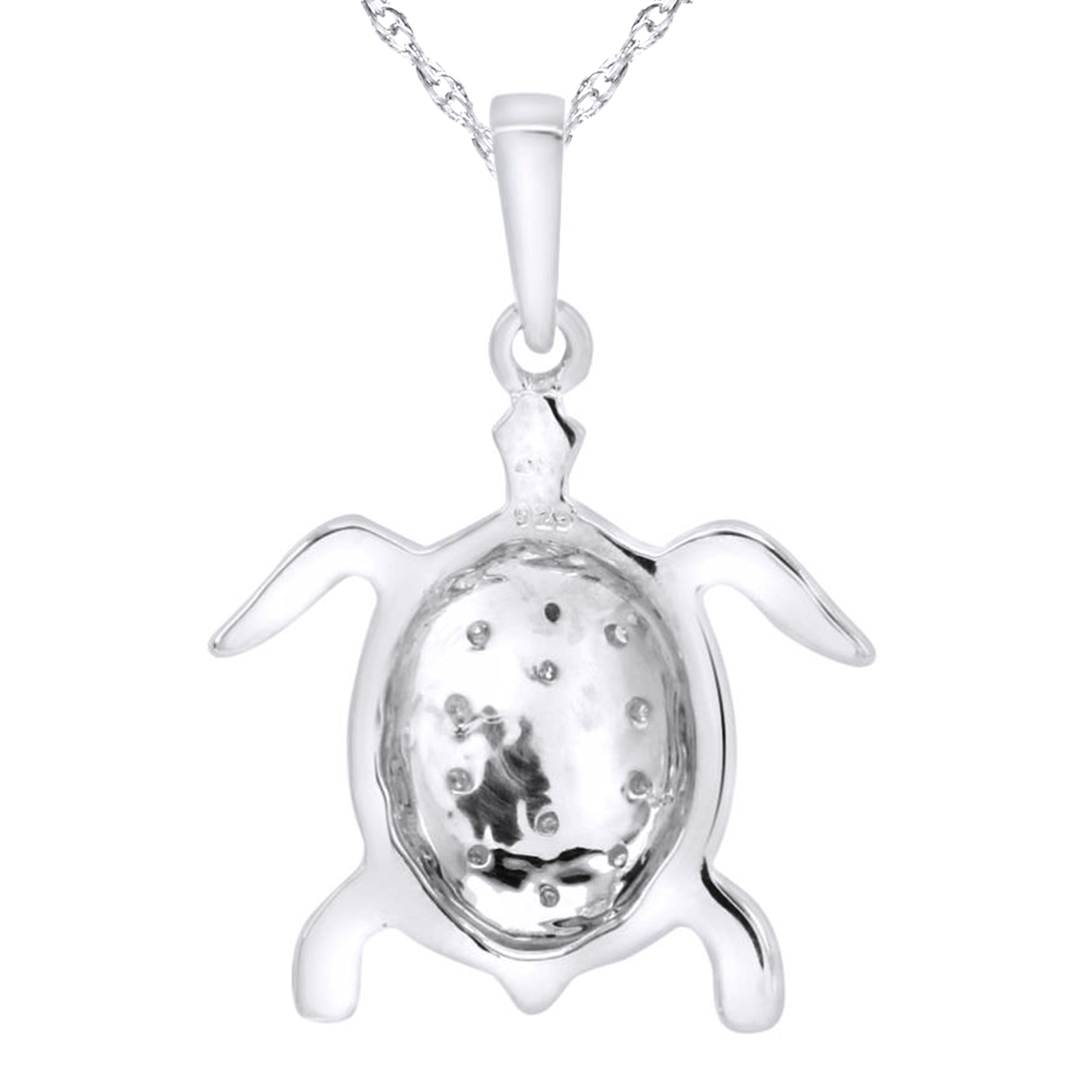 0.10 Ct Natural Diamond Turtle Pendant 14K Gold Plated Sterling Silver