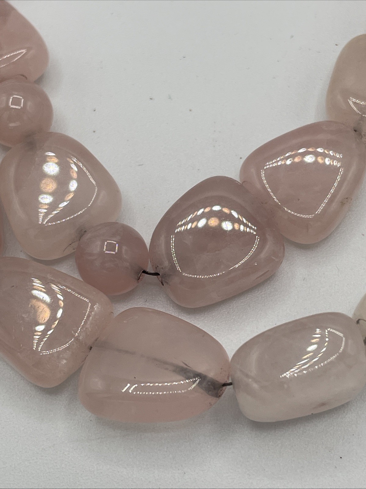 Rose Quartz Necklace Double Strand Crystal Chunky Bead Choker Sterling 925