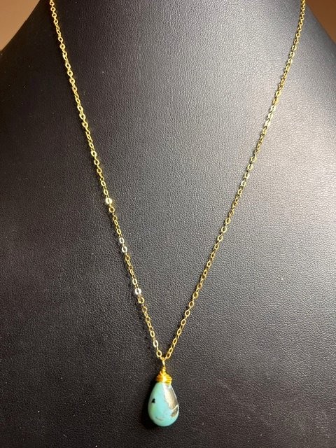 B4979 14K Gold Filled Teardrop Pendant Necklace 20″ Turquoise Stone