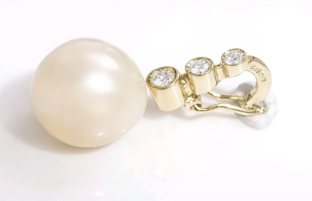 14k Yellow Gold South Sea Pearl & Diamonds Enhancer Pendant Locking Bail Estate