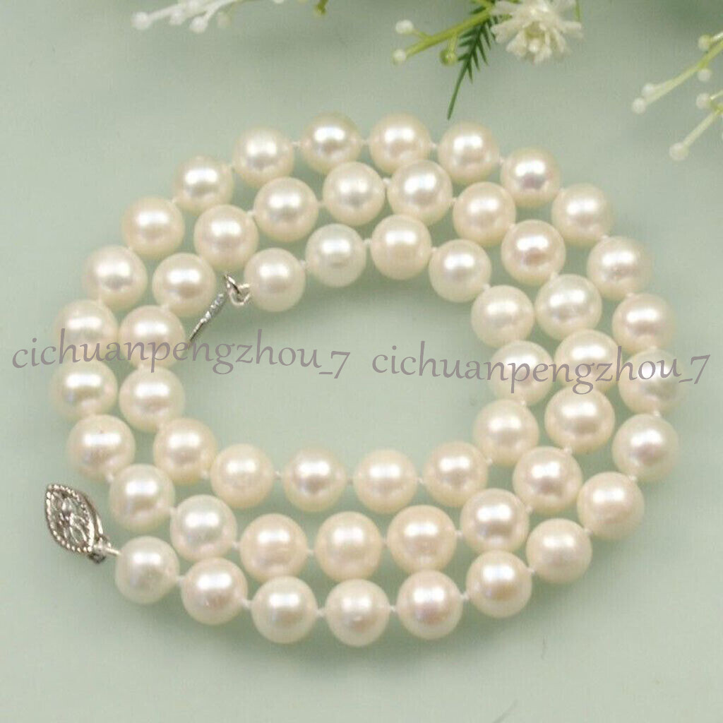 Fashion Natural 7-8mm White Black Pink Freshwater Cultured Pearl Necklace 15-19″