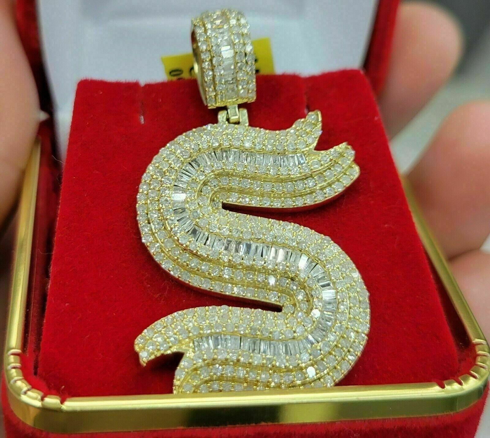 4 Carat VVS1 Diamond Baguette Hip Hop Charm Men’s Pendant 14K Yellow Gold Finish