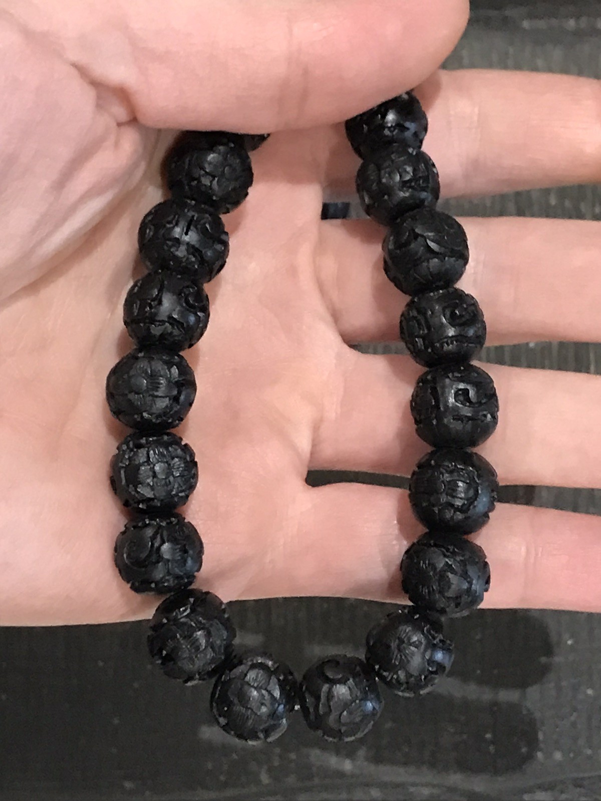 Sterling Silver 925 Black Plastic Beaded Textured Necklace 39.70 g 19” Unisex