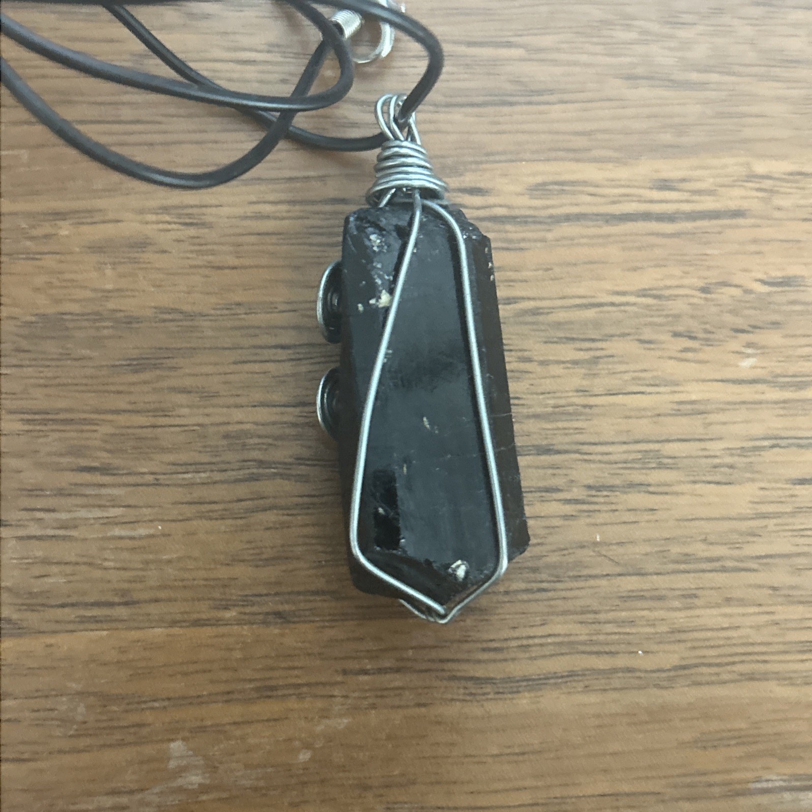 Vintage Wire Wrapped Dark Crystal Pendant Unknown Stone