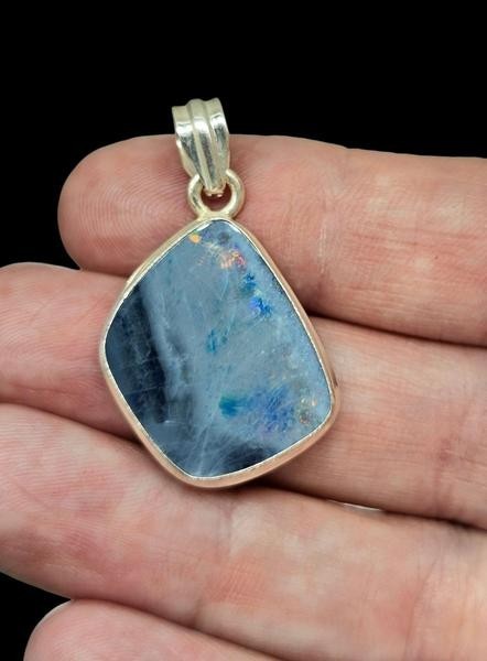 Australian Opal Doublet Pendant, October Birthstone, Blue and Pink Opal