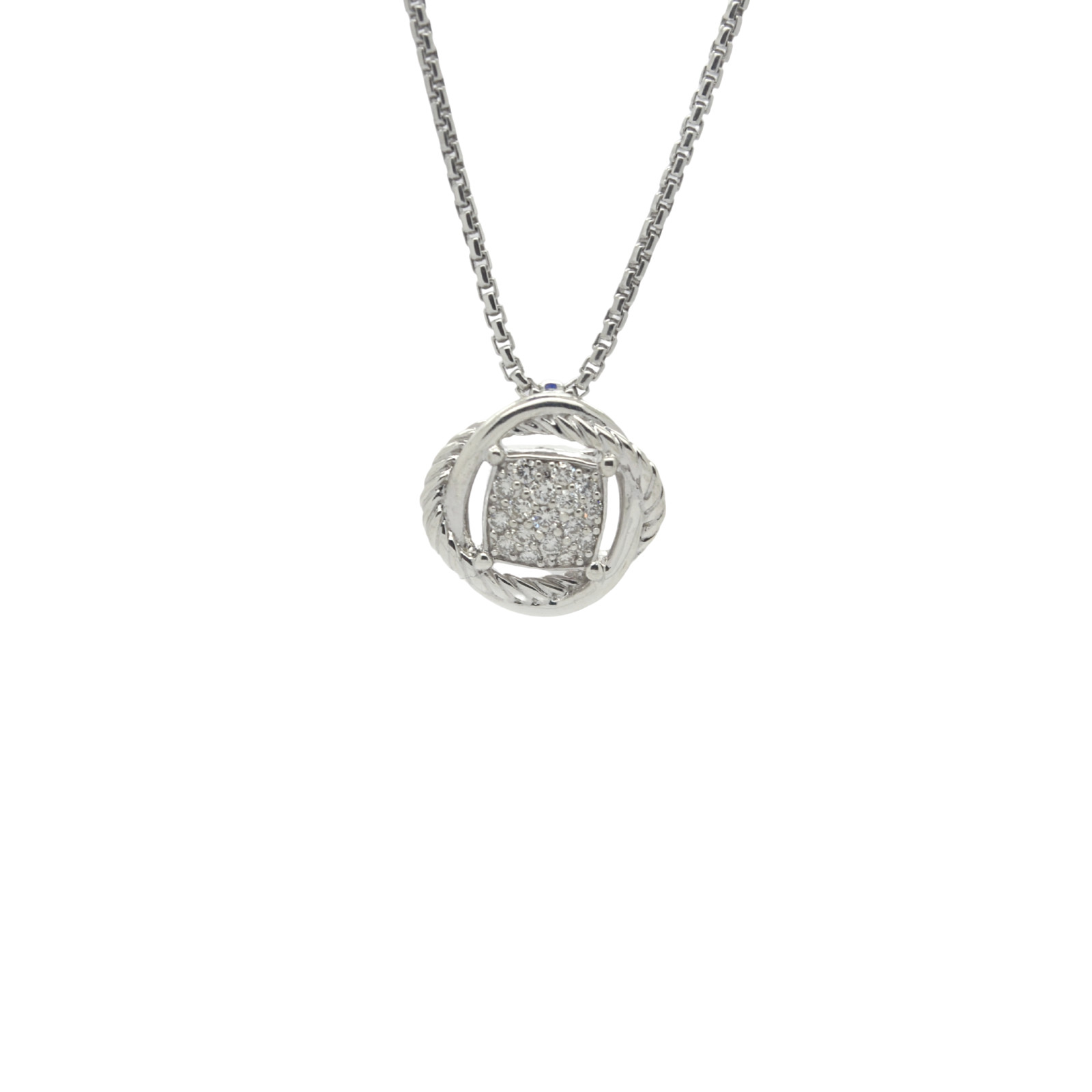 David Yurman Infinity 925 Sterling Silver w/ Diamond Pendant Necklace 16″
