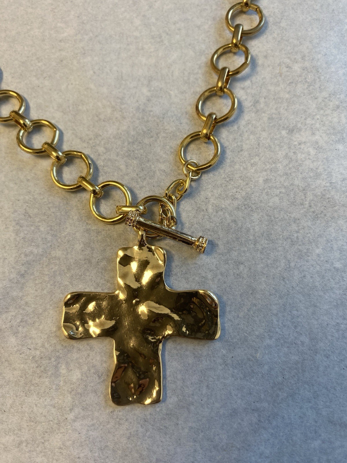 Chunky Cross Necklace 18K Gold Layered Hammered Jewelry Statement Pendant NWT US