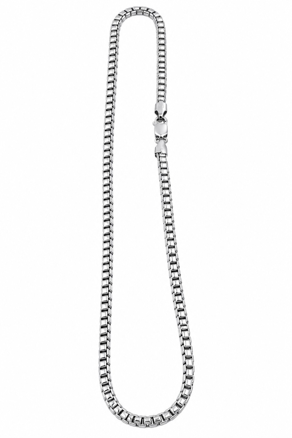 925 Sterling Silver Round Box Chain Necklace 3.5mm 22 Inch Rhodium Plated, Italy