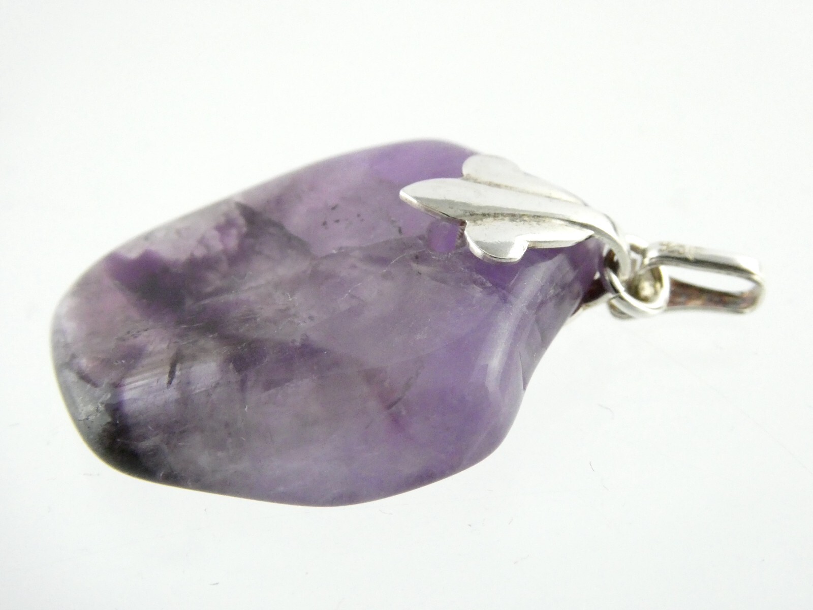Sterling Silver Freeform Cut Amethyst Slice Pendant 925 6.8g 1.5 Inch Length
