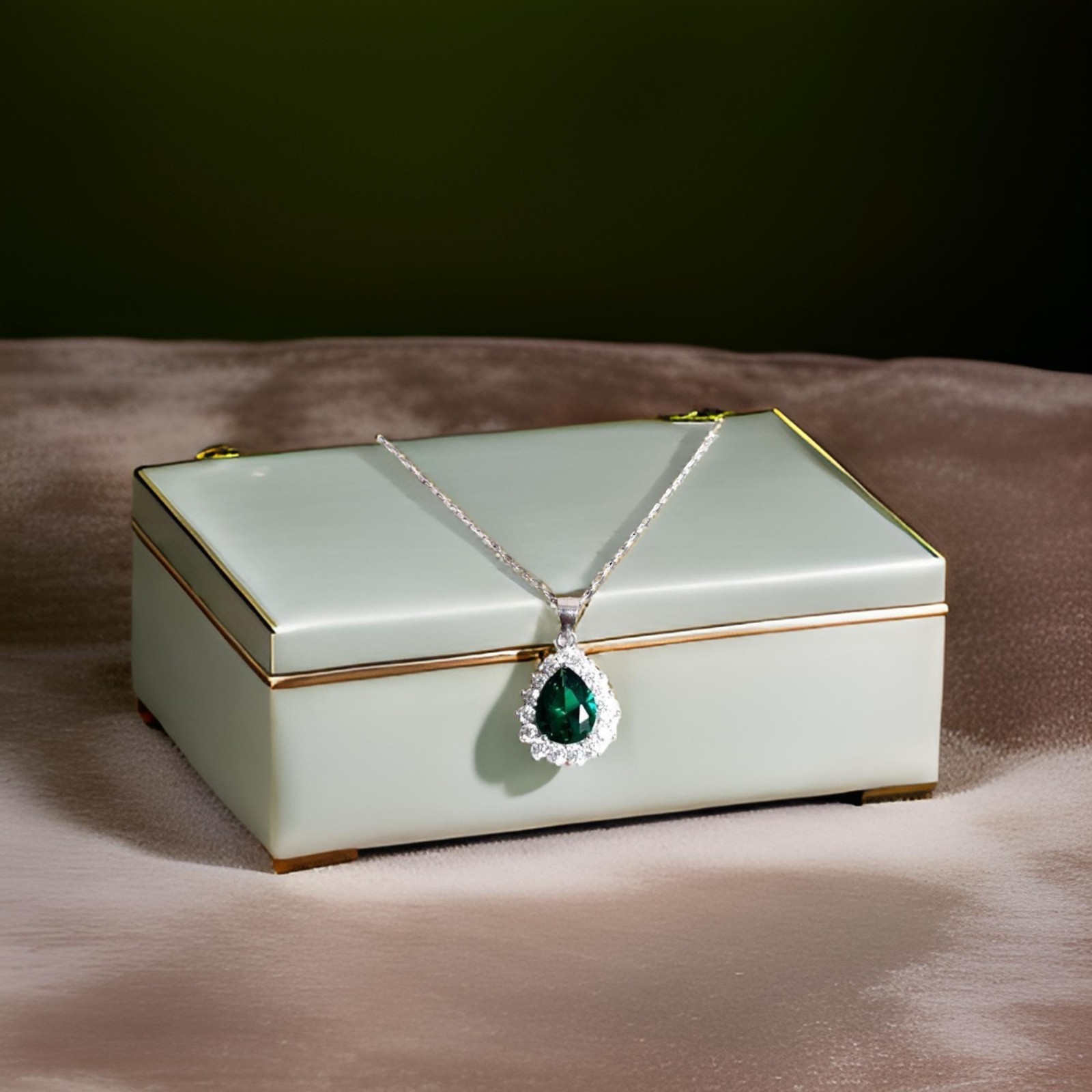 925 Sterling Silver Green Emerald With CZ Accent Women Handmade Ring