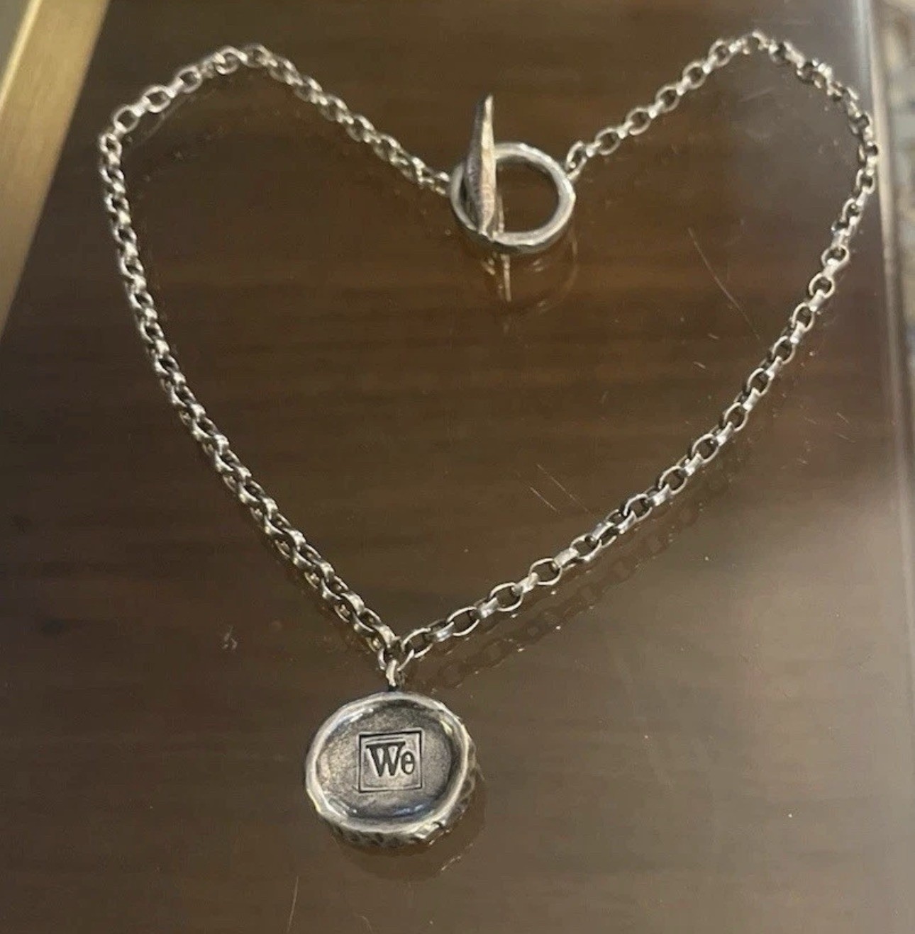 Heavy Sterling Silver Designer Signed Wax Seal Pendant Toggle Clasp Necklace 36g