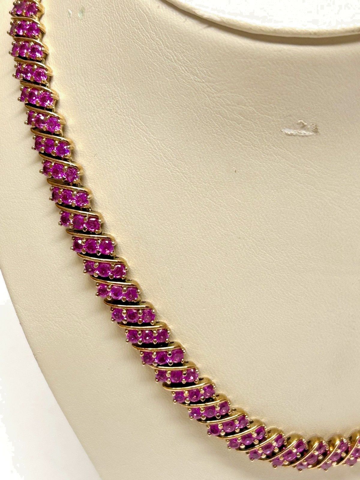 Pink Sapphire Gold Plated/Sterling Silver 925 Tennis Necklace Choker 17in