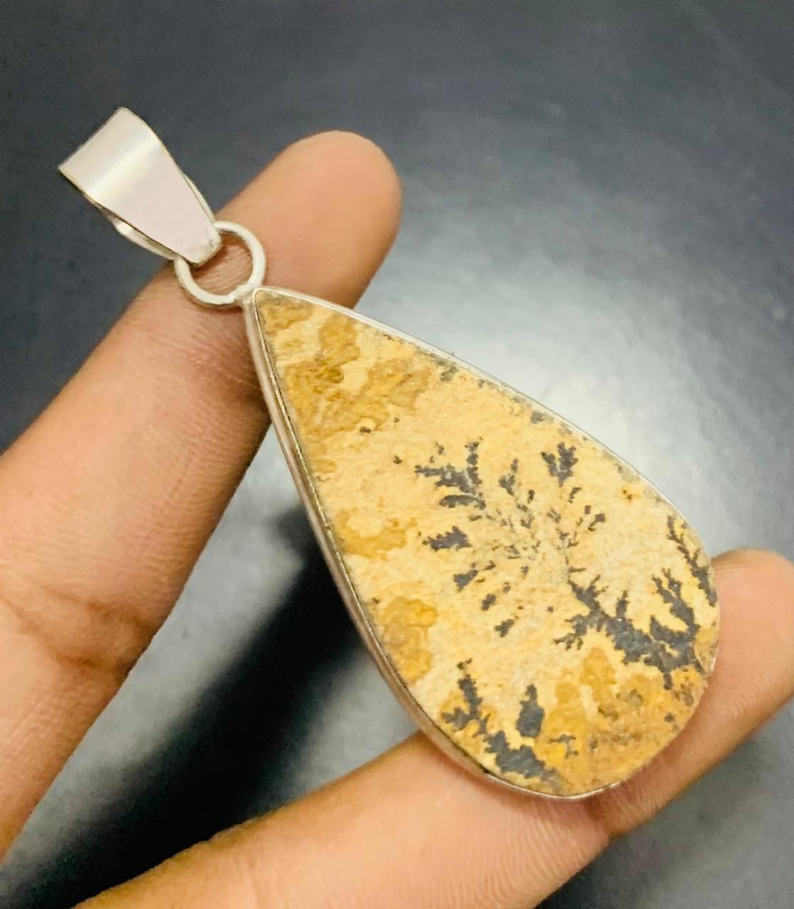 German Dendrite Gemstone 925 Sterling Silver Handmade Pendant Jewelry Gift For