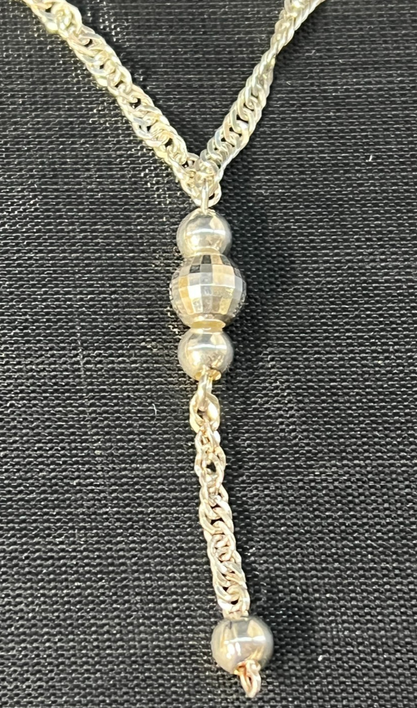 Milor Sterling Silver 925 Lariat Beaded Rolo Chain Drop Necklace 18″ Length