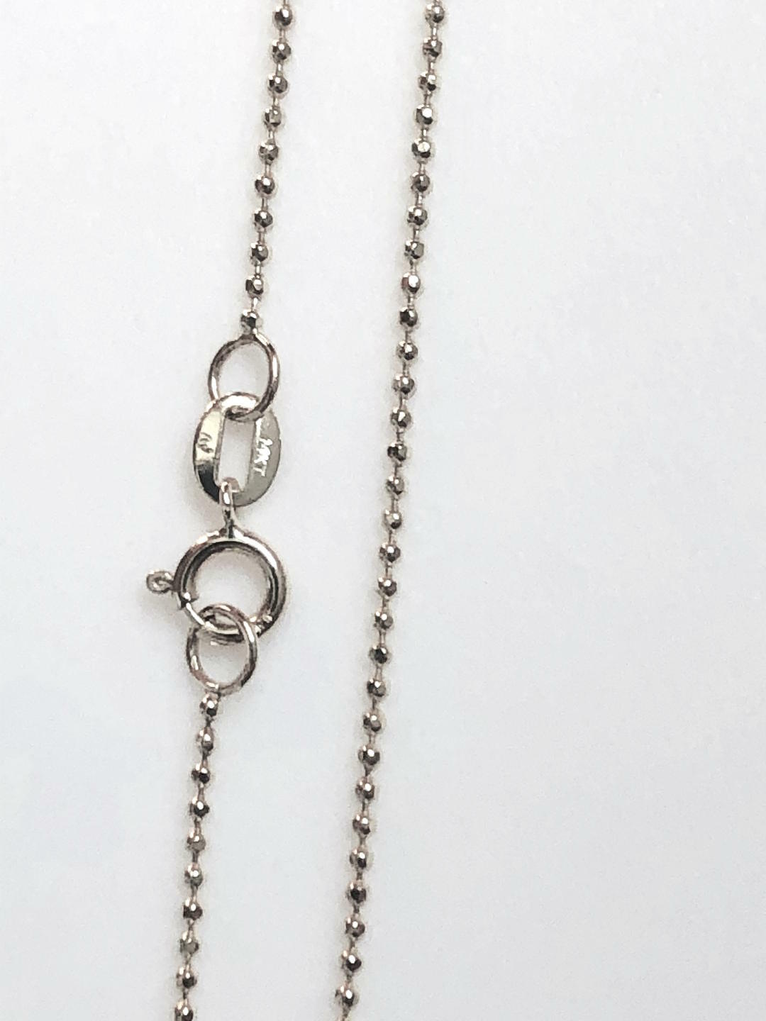 14k Solid White Gold Beads Chain Necklace 1.0 mm 16 inches (40 cm) B-10-5
