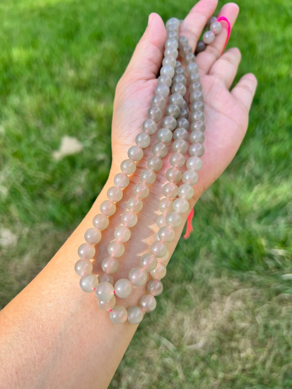 Transparent Gray Nephrite Jade Long 34″ 8mm Bead Necklace H409 n