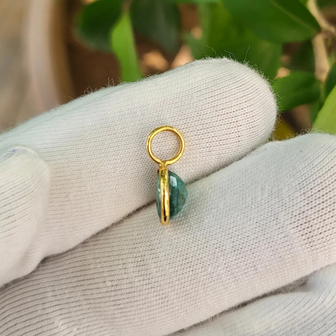 Zambian Emerald Oval Pendant, Solid 14k Yellow Gold May Birthstone Charm Pendant