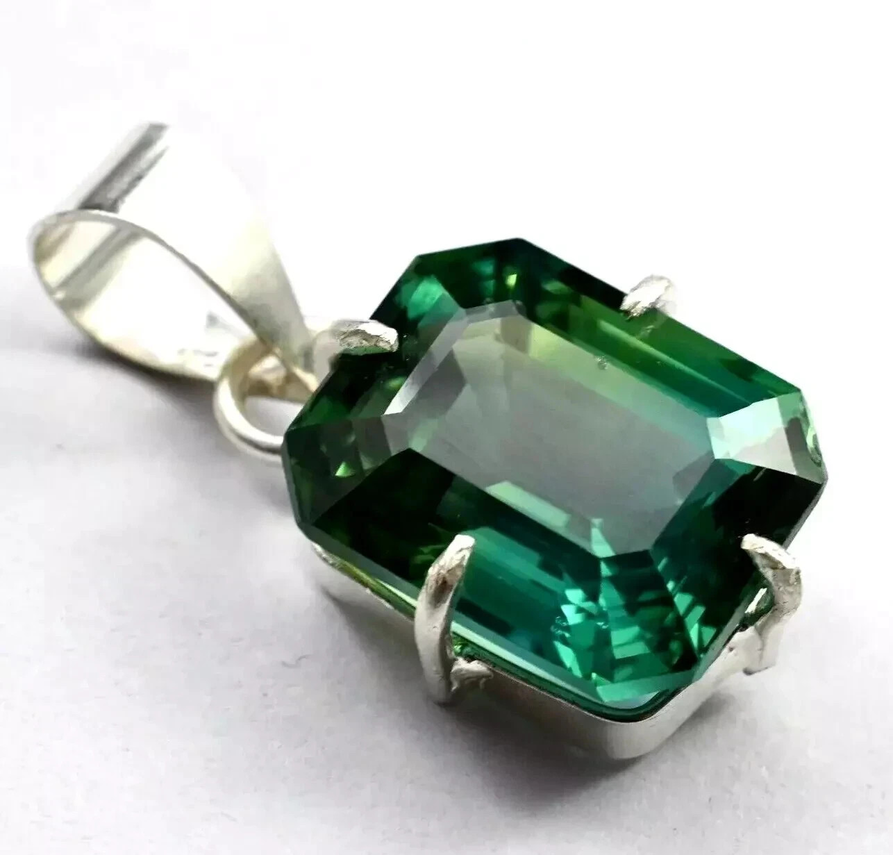 Certified 30.20 Ct Natural Emerald 925 Solid Silver Emerald Cut Pendant Gemstone