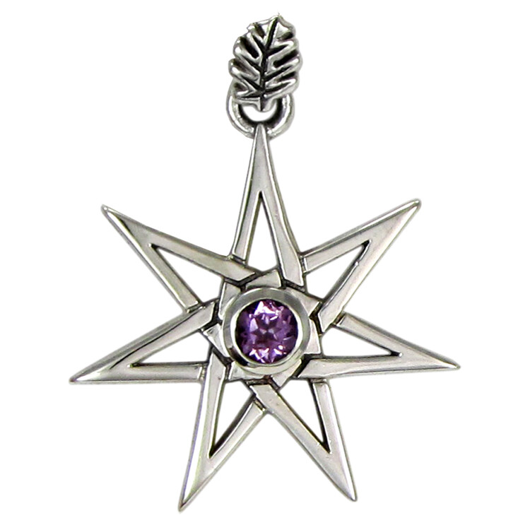 Sterling Silver Septagram with Amethyst Fairy Wicca Faerie Magic Star Jewelry