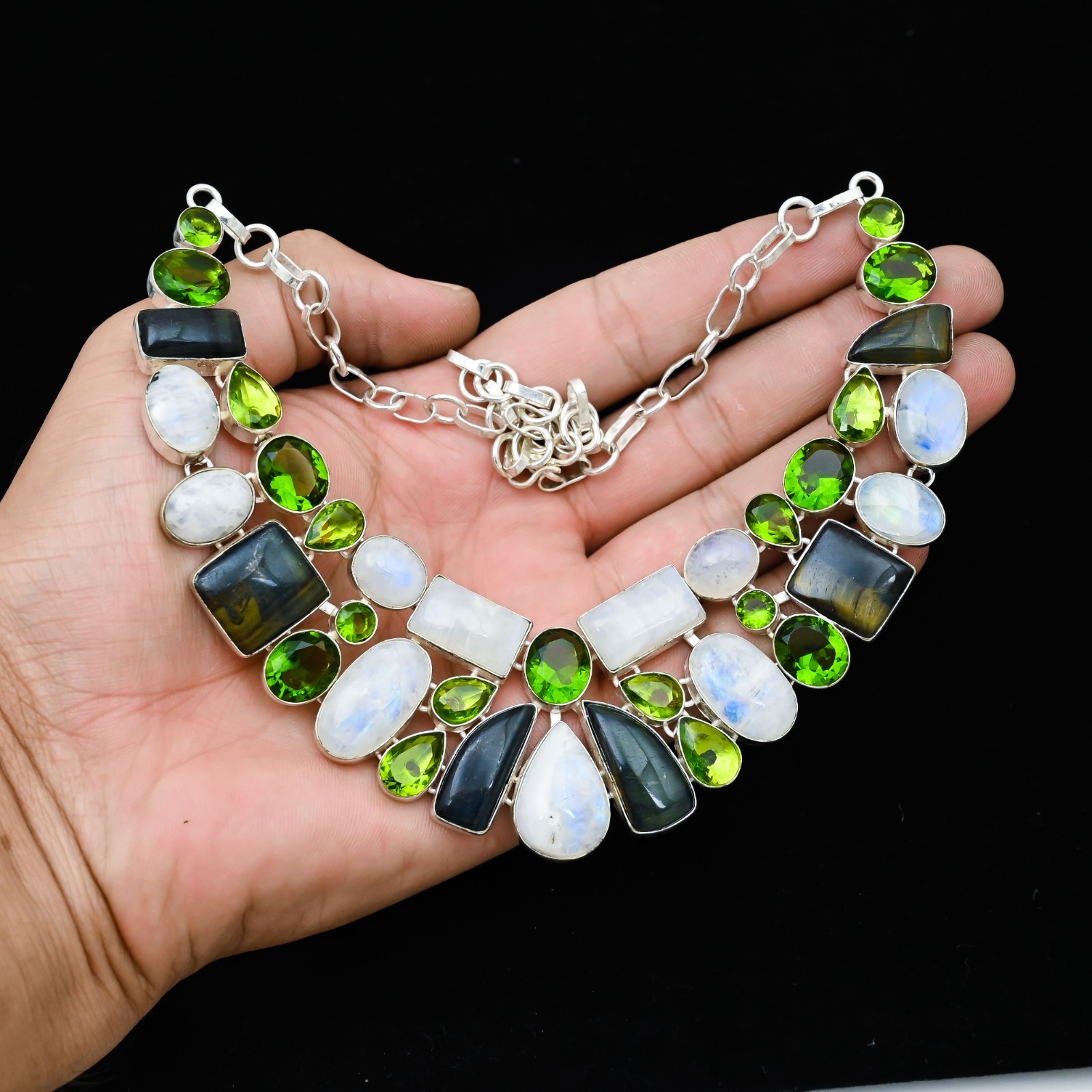 Rainbow Moonstone Gemstone 925 Sterling Silver Handmade Necklace Jewelry Gift