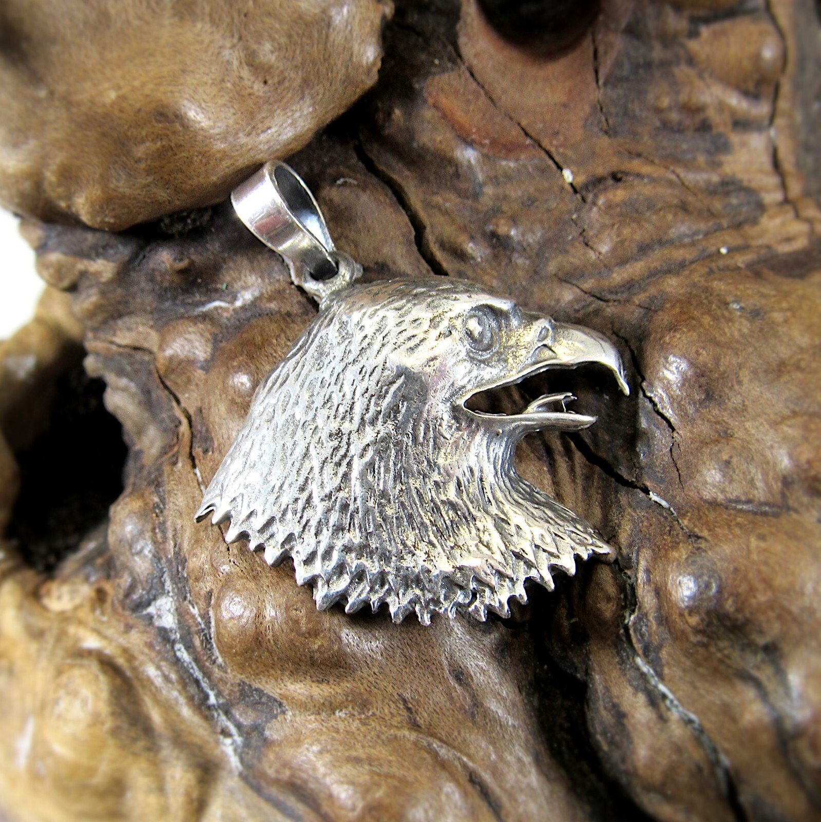 Solid 925 Sterling Silver Heraldic Eagle Head Pendant Patriotic Eagle Face Charm