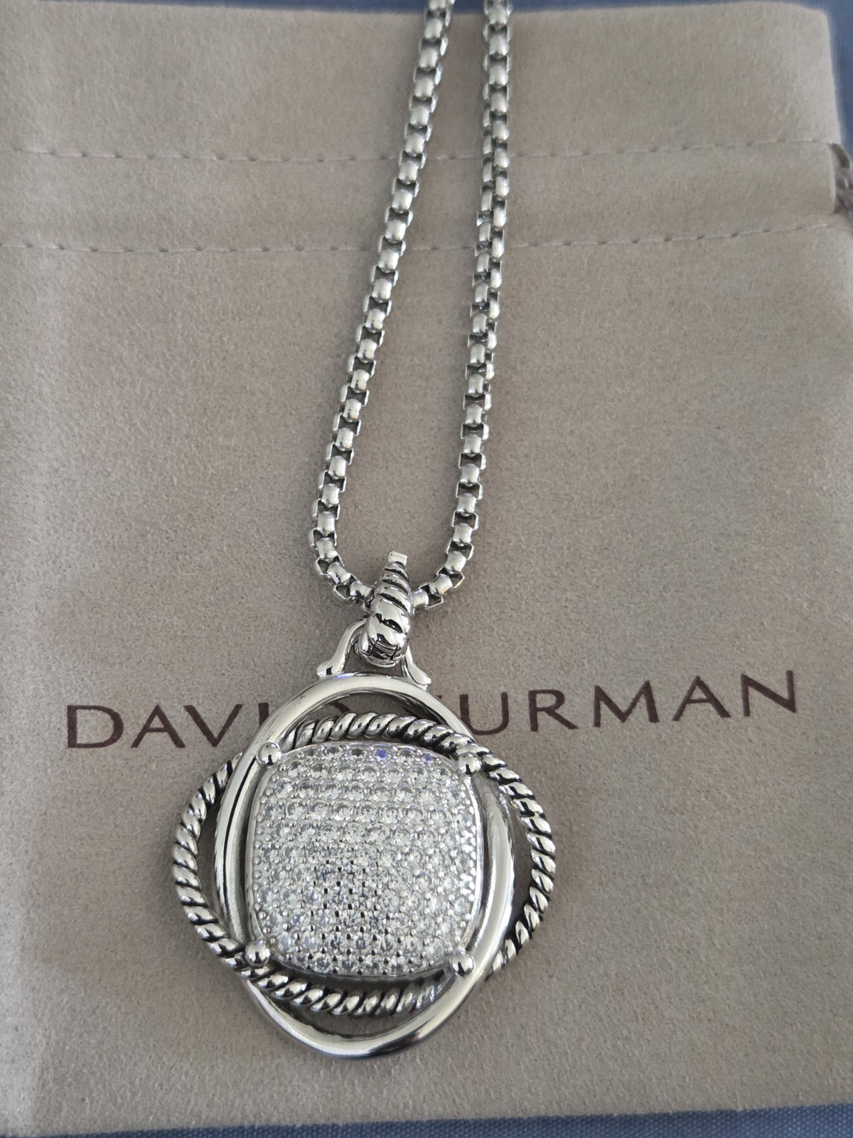 David Yurman Sterling Silver 32mm Infinity 22″ Necklace with Diamonds