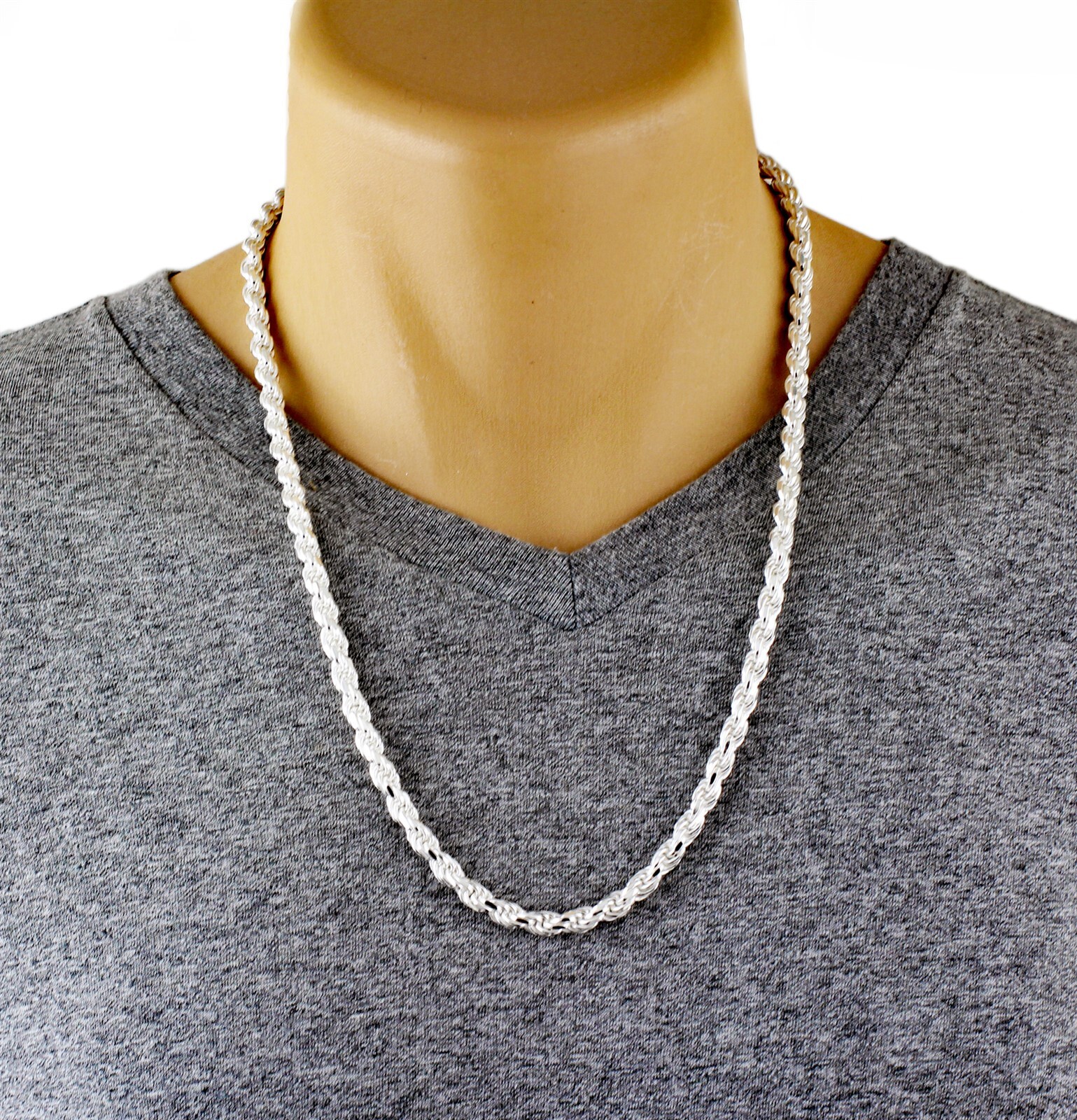 925 Sterling Silver Rope Chain Thick 5.5mm-Solid, Not Hollow-Guaranteed Genuine