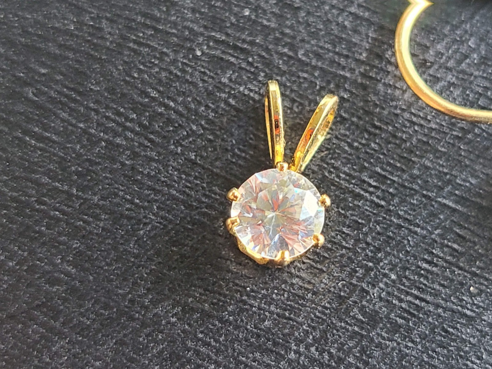 Gold Tone Solitaire Pendant Unknown marking on back
