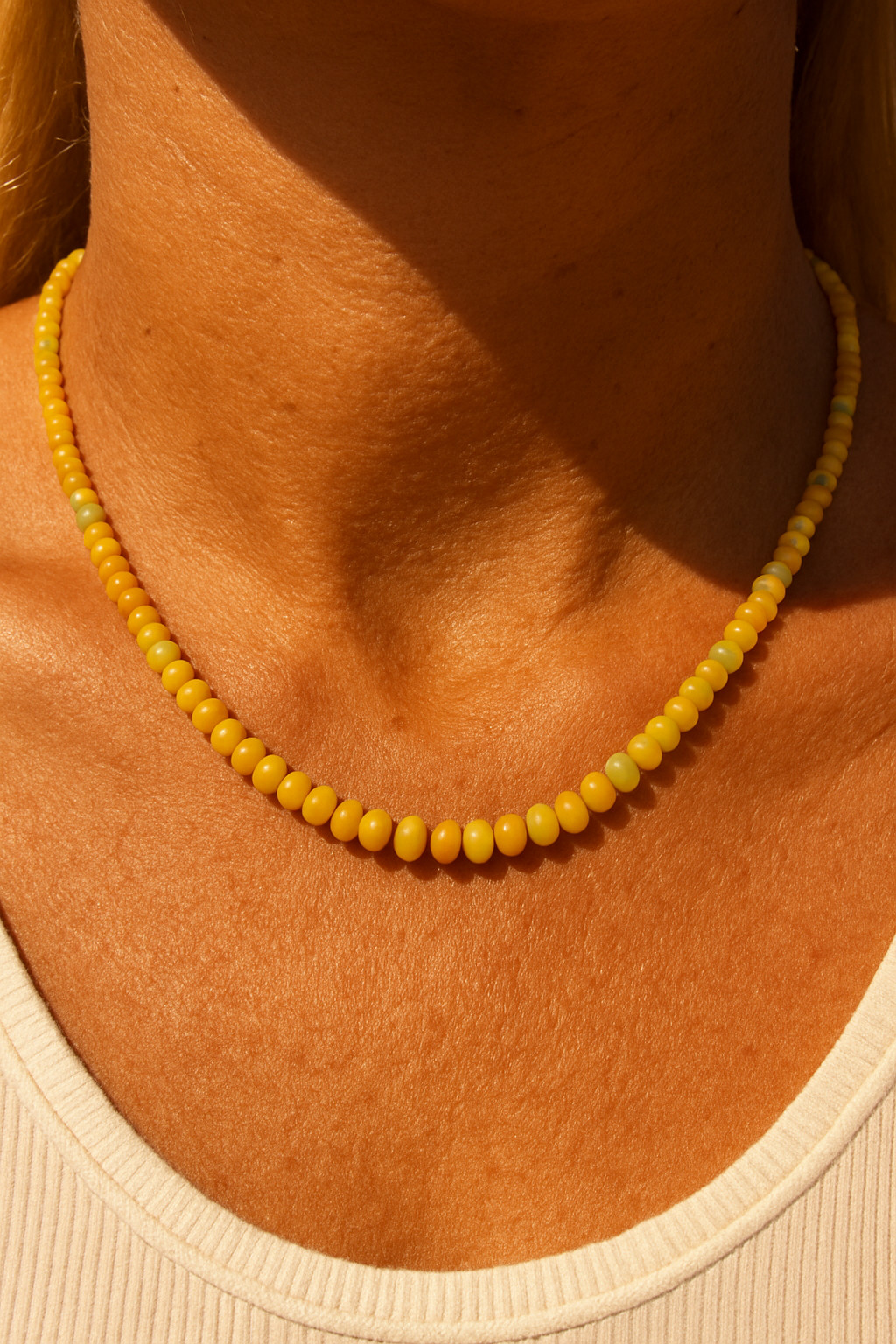 Natural Ethiopian Fire Opal Necklace 22″ Honey Yellow Welo Rondelle Beads Choke
