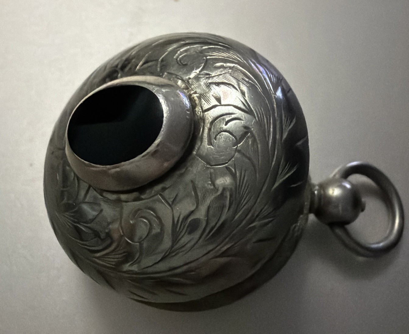 Vintage Albo Silver Locket/pendant With Black Oynx Stone And Engraved Detailing