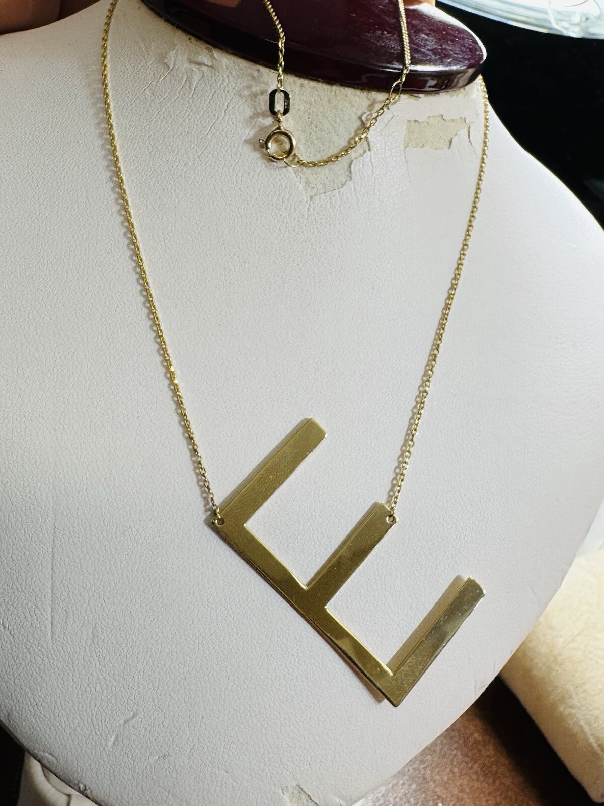 RARE 18K 750 Fine Gold Letter E initial Necklace 16.5/17.5” Long 1mm 4.3g